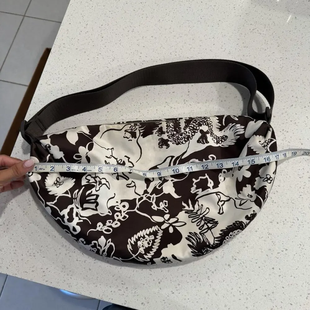 Cos Nylon Printed Padded Crossbody Shoulder Hobo Bag Brown Crescent Minimalist